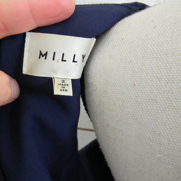 MILLY WM'S NAVY BLUE EXPOSED BACK ZIPPER CLASSIC V-NECK SHEATH DRESS CAREER SZ 2 - Picture 4 of 5